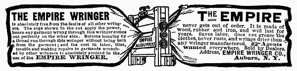 EMPIRE WRINGER AD, 1890. American magazine advertisement for the Empire clothes wringer
