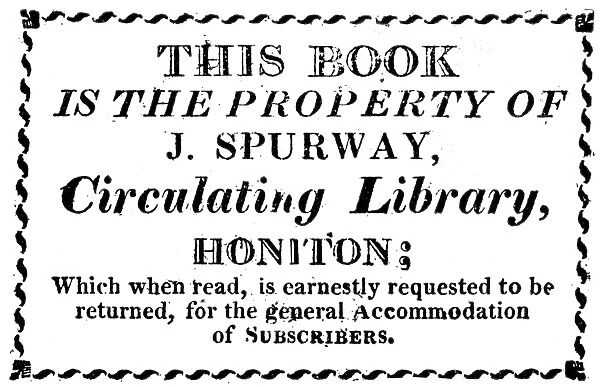 ENGLISH BOOKPLATE, 1810. Bookplate for the J. Spurway Library