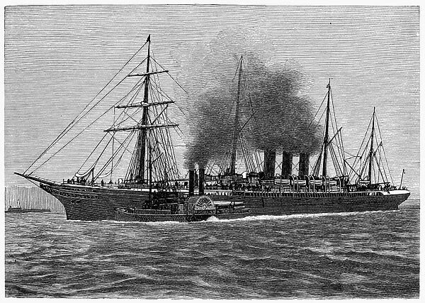 ENGLISH STEAMSHIP, 1881. Inman Lines City of Rome, launched in 1881, it could carry more than 1, 400 passengers on the voyage from Liverpool and Queenstown, Ireland, to New York. Contemporary wood engraving