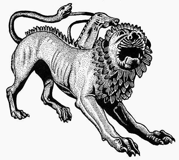 ETRUSCAN CHIMERA. Drawing after an Etruscan bronze statue, 5th century B. C