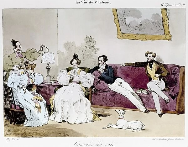 EVENING CONVERSATION, 1832. Lithograph by Eugene Lami from La Vie du Chateau