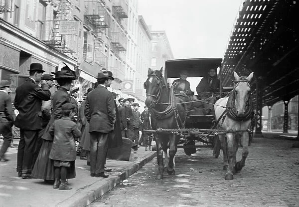 EXPRESS STRIKE, 1910. Street scene during the express strike in New York City. Photograph