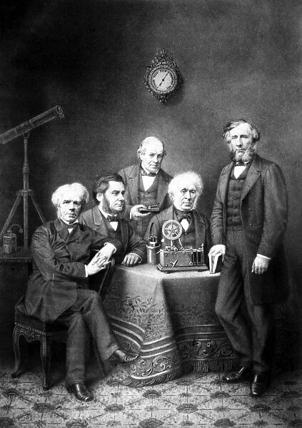 FAMOUS SCIENTISTS. Fictitious group portrait of famous British scientists. Michael Faraday