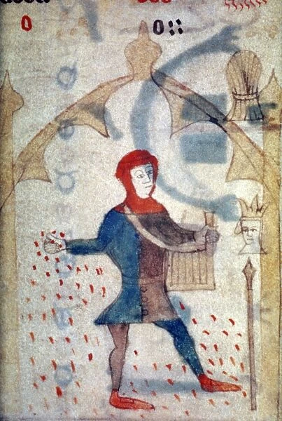 FARMER SOWING, c1475. English manuscript illumination