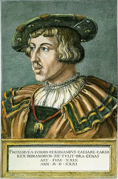 FERDINAND I (1503-1564). Holy Roman emperor, 1558-64. Color copper engraving, 1531, by Bartel Beham