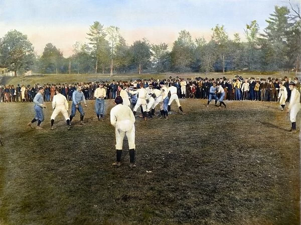 A football game between Cornell and Rochester, 19 October 1889: oil over a photograph