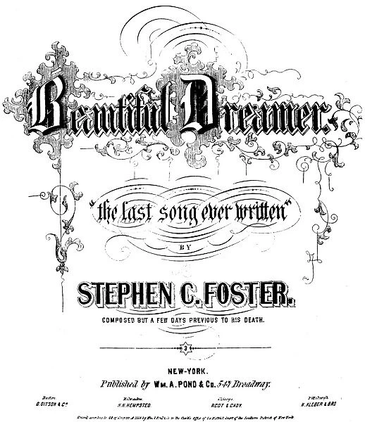 FOSTER SONG SHEET COVER. Cover of the first edition of Stephen Fosters Beautiful Dreamer