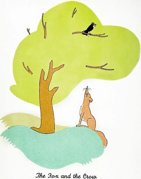 The Fox and the Crow. Watercolor by Christopher Sanders depicting Aesops fable