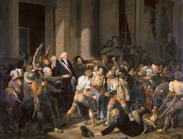 FRANCE: BREAD RIOT, 1793. The mayor of Rouen blocks citizens from entering the Hotel de Ville during a bread riot in 1793. Oil on canvas, c1830, by Louis Leopold Boilly