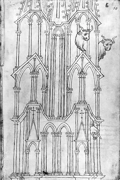 FRANCE: CATHEDRAL SPIRE. Drawing of the spire of Laon Cathedral from the sketchbook
