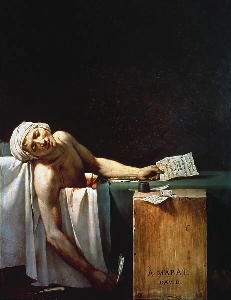 French revolutionary politician Jean-Paul Marat, fatally stabbed in his bath by Charlotte Corday, 13 July 1793. Oil on canvas, 1793, by Jacques Louis David