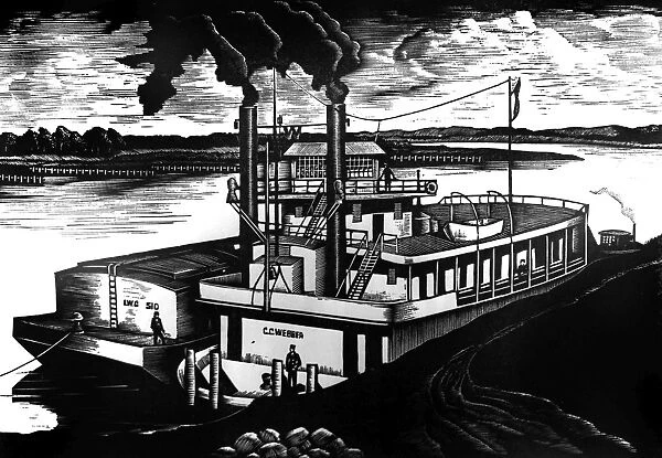 GEARY: ON THE RIVER, c1939. On the River. Woodcut, Fred Geary, c1939