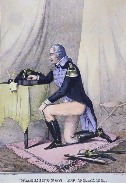 George Washington at prayer at Valley Forge: lithograph by Charles Currier
