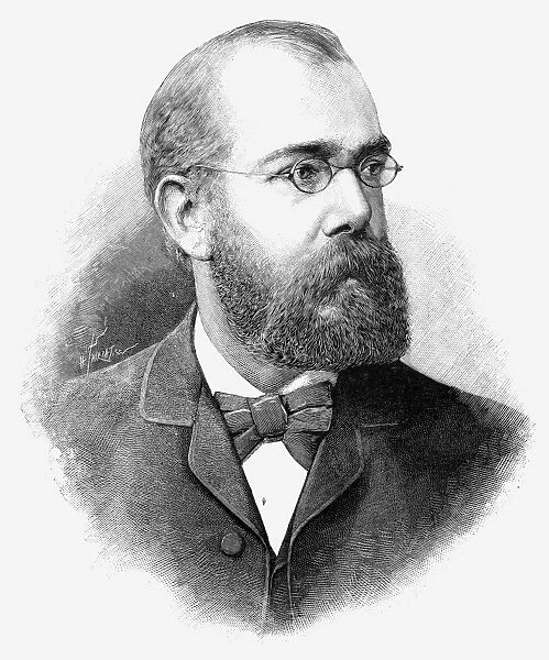 German physician and bacteriologist. Line engraving, 1890