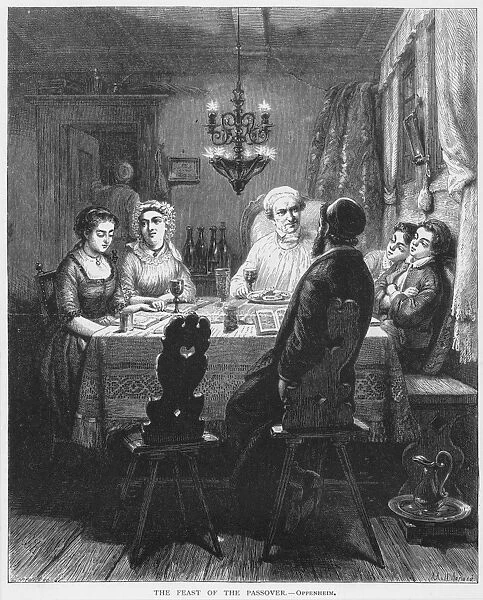 GERMANY: PASSOVER HOLIDAY. Wood engraving, 19th century, after a painting by Moritz Daniel Oppenheim (1800-1882)