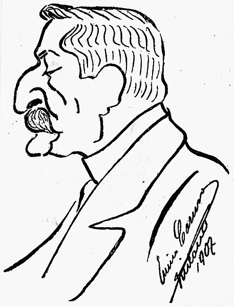 GIOVANNI VERGA (1840-1922). Italian writer. Caricature, 1907, by Enrico Caruso