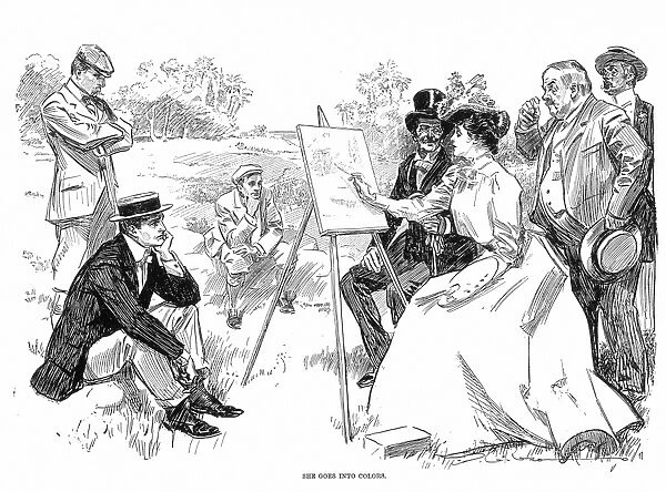 She Goes Into Colors. Pen and ink drawing by Charles Dana Gibson, 1901