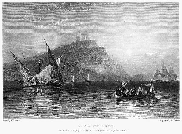 GREECE: CAPE SOUNION, 1832. View of Cape Sounion (Cape Colonna), Greece. Steel engraving, English, 1832, by Edward Finden after William Purser