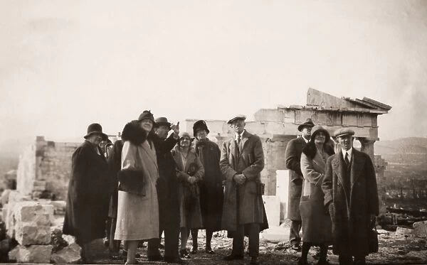 GREECE: TOURISTS, c1925. Tourists visiting a site of ancient ruins in Greece