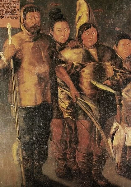 GREENLANDERS, 1654. Inuit of Greenland. Painting, Danish, 1654