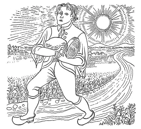 GRIMM: HANS IN LUCK. Drawing by Josef Scharl for the fairy tale by the Brothers Grimm