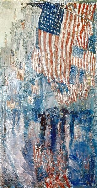 HASSAM: AVENUE IN THE RAIN. The Avenue in the Rain. Oil on canvas by Childe Hassam, 1917