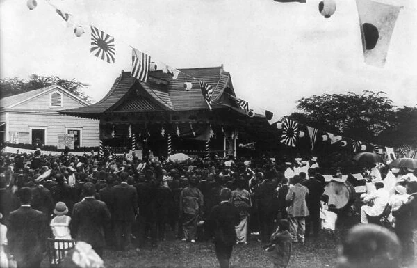 HAWAII: JAPANESE, 1916. Japanese Hawaiians celebrating the emperors birthday in Honolulu