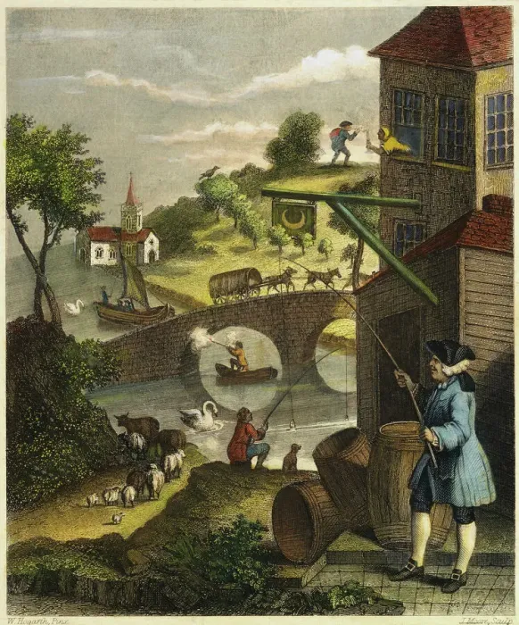 Framed Print : Hogarth's False Perspective Print, a steel engraving from 1860 Framed Print : Hogarth's False Perspective Print, a steel engraving from 1860