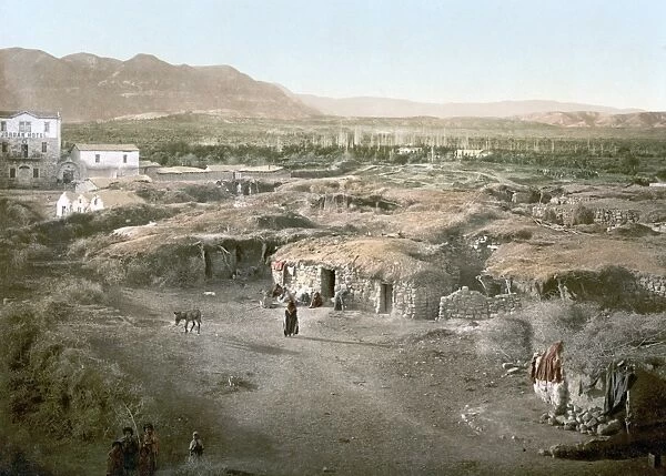 HOLY LAND: JERICHO, c1895. Stone and earth houses in Jericho, with the Jordan Hotel
