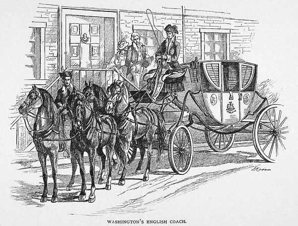 HORSE-DRAWN COACH. George Washingtons English coach. Engraving, 19th century