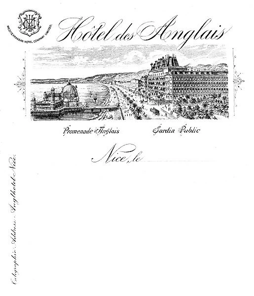 HOTEL STATIONERY. Stationery from Hotel des Anglais (without the Ruhl) at Nice, France
