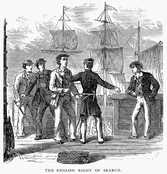 IMPRESSMENT OF SEAMEN. British naval officers searching an American commercial