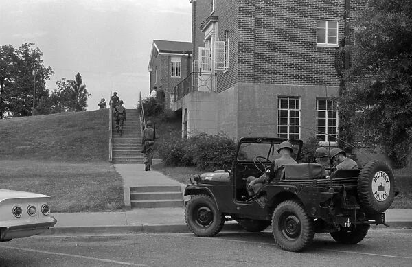 INTEGRATION: OLE MISS, 1962. Military presence outside of Baxter Hall where James Meredith