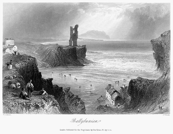 IRELAND: BALLYBUNION, c1840. View of the coastal village of Ballybunion on the mouth of the river Shannon, County Kerry, Ireland. Steel engraving, English, c1840, after William Henry Bartlett