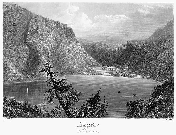IRELAND: LOUGH TAY, c1840. View of Lough Tay and Luggala, one of the Wicklow Mountains in County Wicklow, Ireland. Steel engraving, English, c1840, after William Henry Bartlett