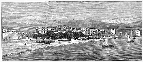 ITALY: SAN REMO, 1875. View of San Remo, on the Italian Riviera. Wood engraving, English, 1875