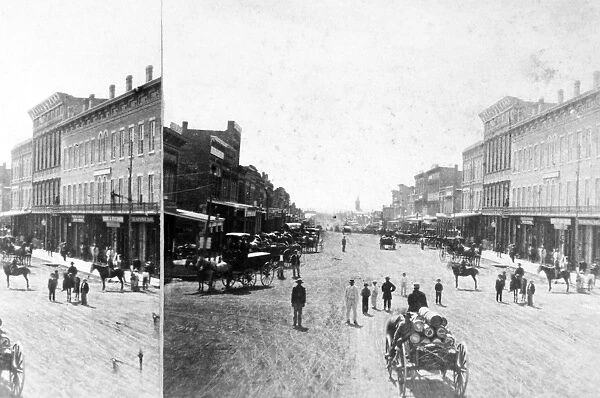 KANSAS: LAWRENCE, 1867. Massachusetts Street in Lawrence, Kansas. Detail of a stereograph