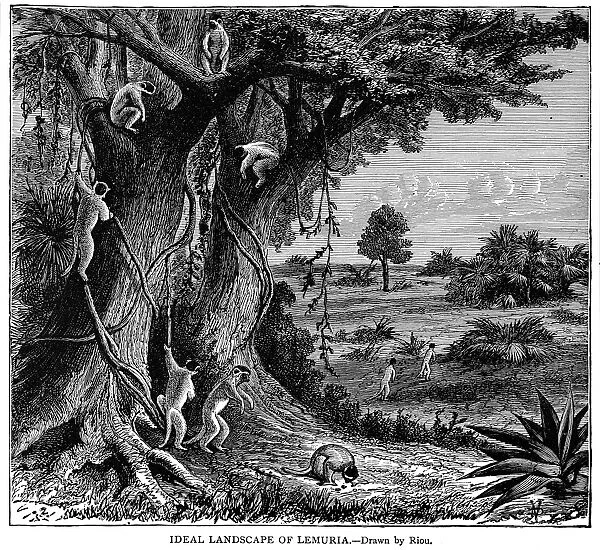 LEMURIA. An idealization of the lost continent of Lemuria. Wood engraving, late 19th century, after a drawing by Edouard Riou