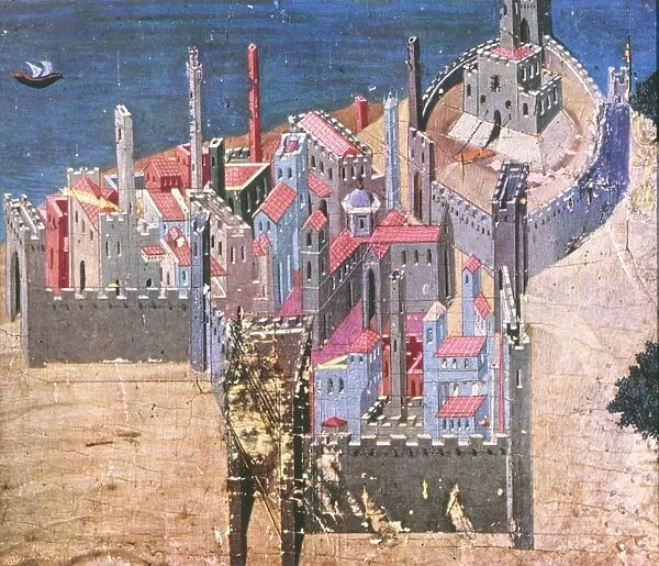 LORENZETTI: TOWN, c1340. View of a town. Tempera on wood