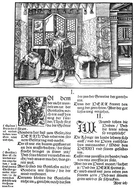 LUTHERAN BIBLE, 1534. A page, with a woodcut illustration by Lucas Cranach the Elder