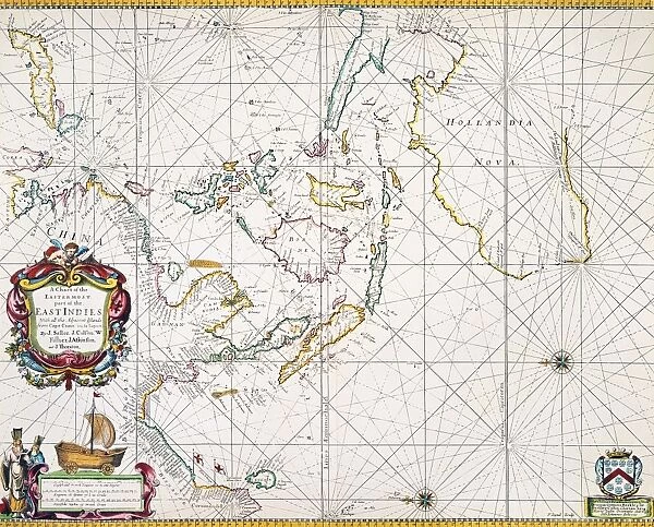 MAP: EAST INDIES, 1670. Chart of the East Indies (oriented with north at the left) by John Seller