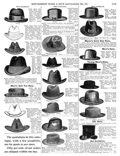MENs HATS, 1895. From the mail-order catalog of Montgomery