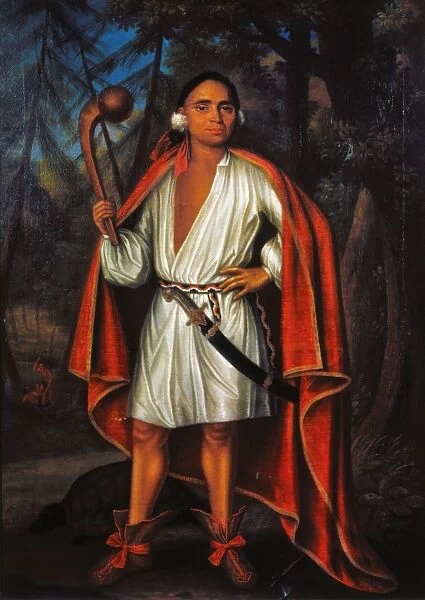 MOHAWK CHIEF, 1710. Etow Oh Koam, King of the River Nation (Mahicans). Oil on canvas