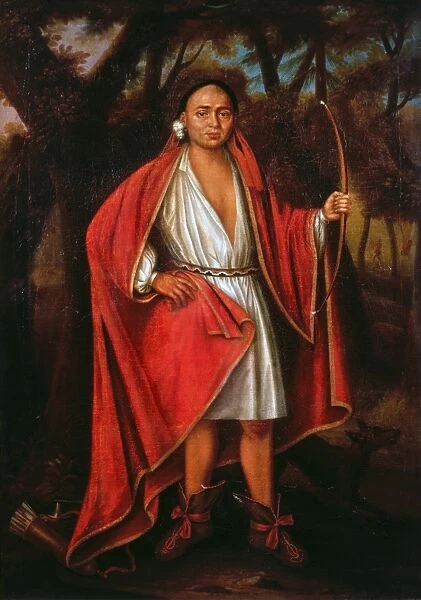 MOHAWK CHIEF, 1710. Ho Nee Yeath Taw No Row, a Mohawk chief. Oil on canvas, 1710