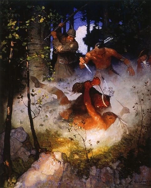 LAST OF THE MOHICANS, 1919. The Fight in the Forest: illustration by N