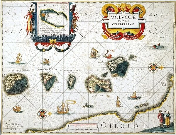 MOLUCCAS: SPICE ISLANDS. Engraved map of the Moluccas or Spice Islands, from Jan Blaeus atlas of 1662