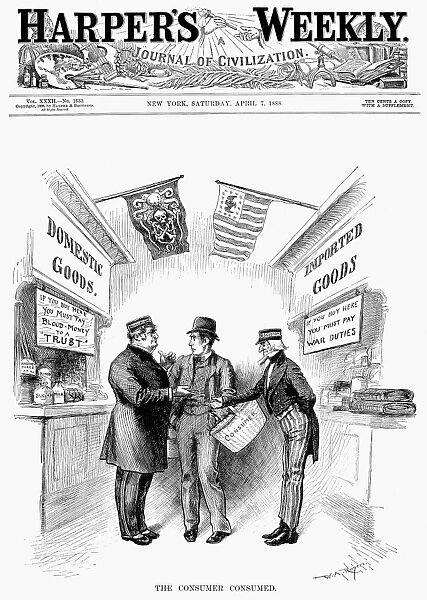 MONOPOLY AND TARIFFS, 1888. The Consumer Consumed. American cartoon by W. A. Rogers