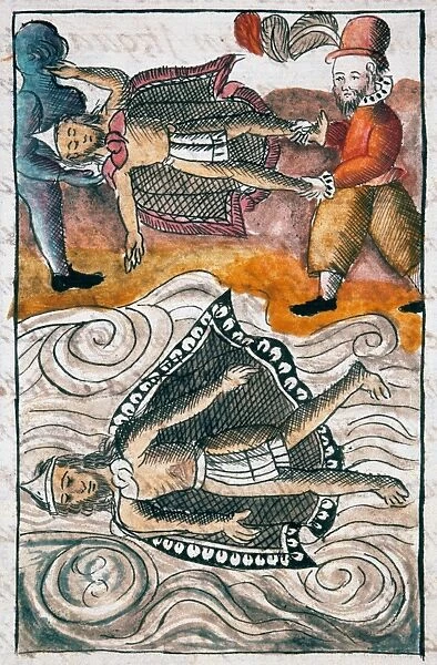 MONTEZUMA II: DEATH, 1520. Spaniards carry the bodies of Aztec emperor Montezuma II