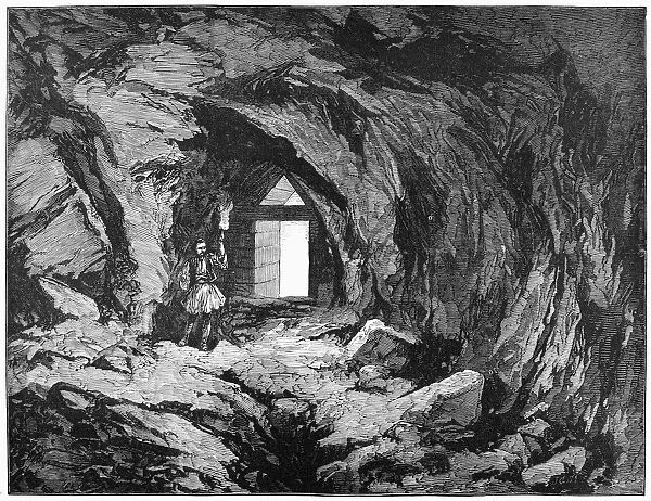 MYCENAE: TREASURY, 1877. Rock-cut chamber in the Treasury of Atreus, a tholos tomb in Mycenae