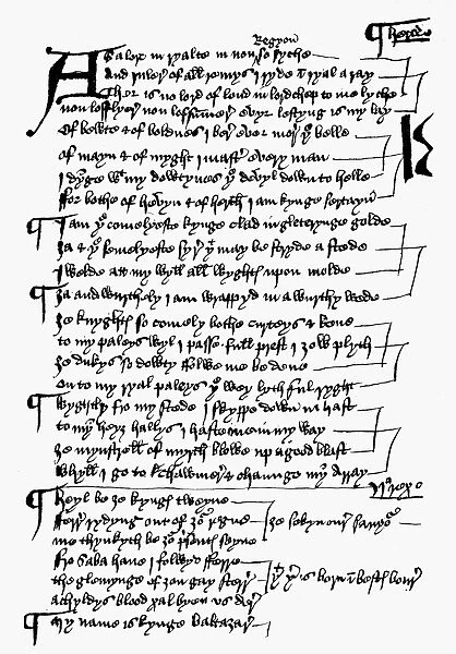 MYSTERY PLAY, 15th CENTURY. Manuscript of the Coventry mystery play, The Play of the Three Kings